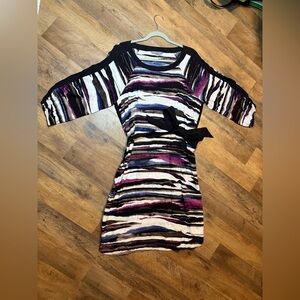 Daisy Fuentes Striped Multicolor Women's Dress Mock Front Tie Size Large